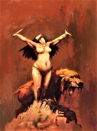 This is the 1975 painting by Frazetta on which this sculpt is based.